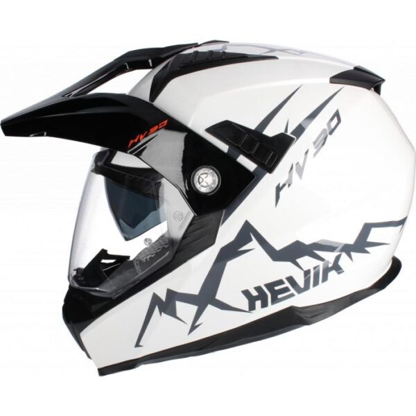 Casco Cross Hevik HV30 Montauk Graphic Glossy White Silver - immagine 2